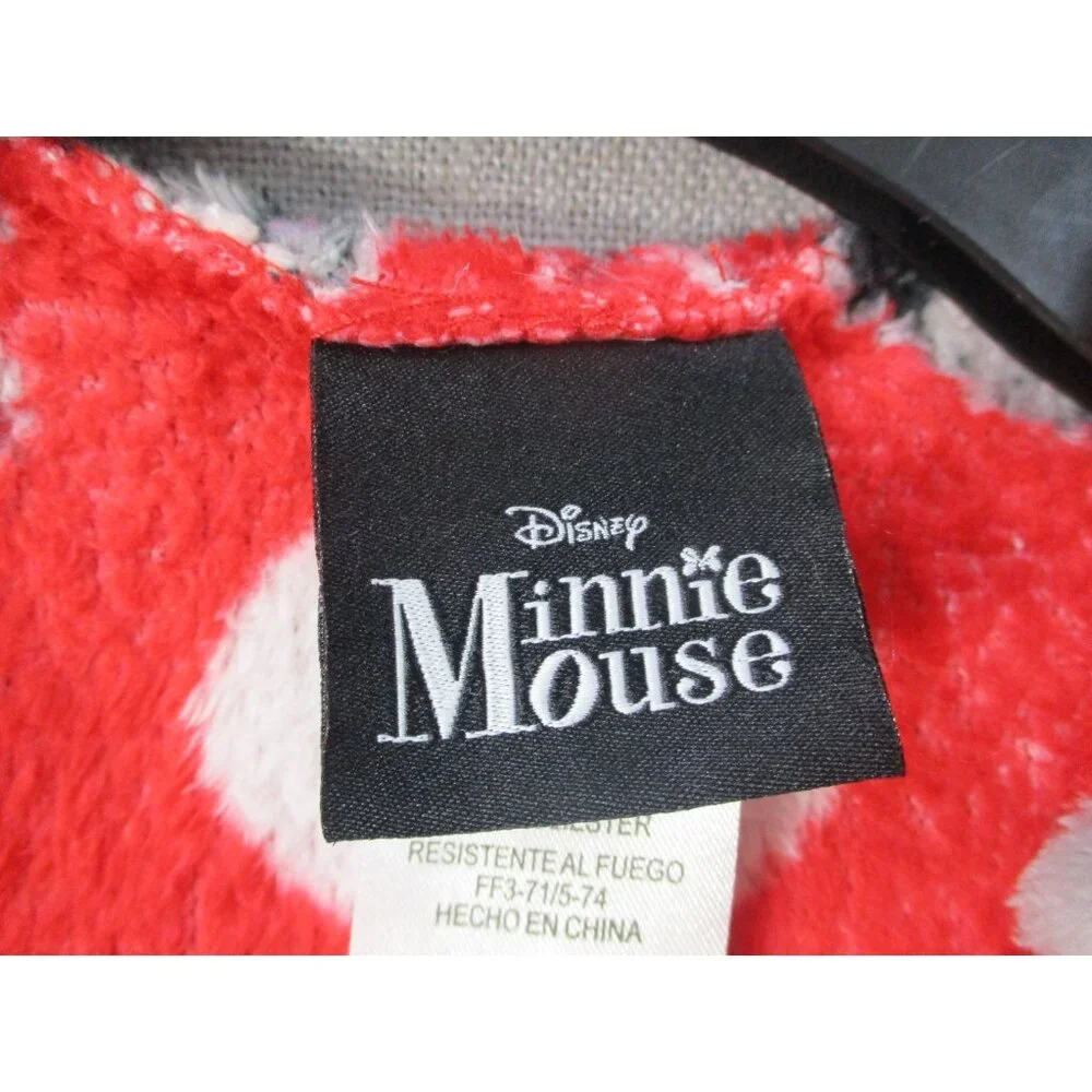 Disney Minnie Mouse Girls Red Hooded Fleece Robe XS(4) Polka Dot Print Flame Res